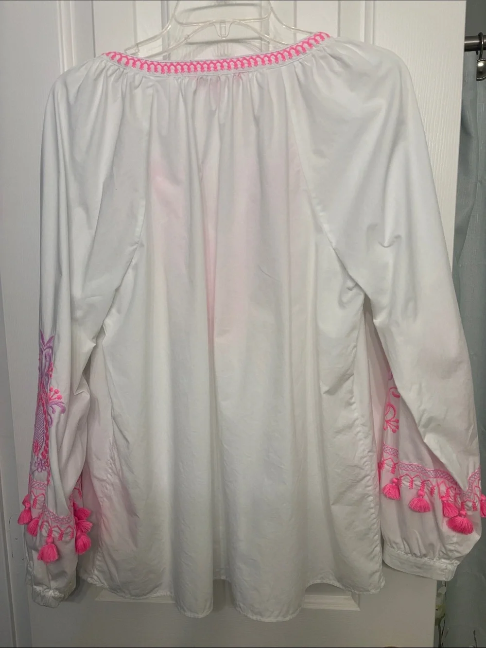 Lilly Pulitzer Kadence White  Tunic with Hot Pink Tassel & Embroidery - Picture 5 of 6